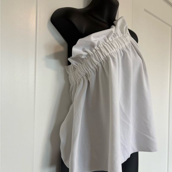 NWT Zara White One‎ Shoulder Ruched Ruffle Top Women Size Small - Picture 2 of 7